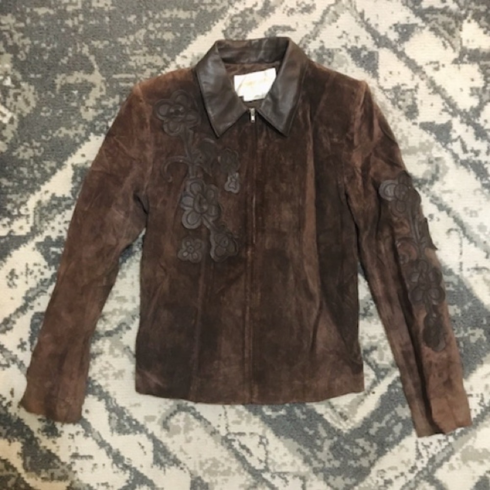 MARGARET GODFREY leather jacket with floral detail